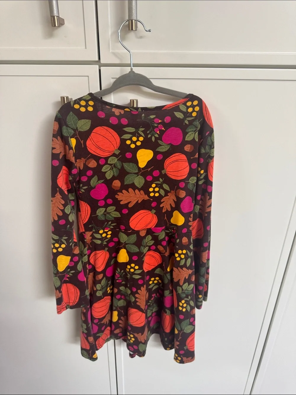 The Children's Place Brown Dress with Orange Pumpkin & Pink Fruit Pattern